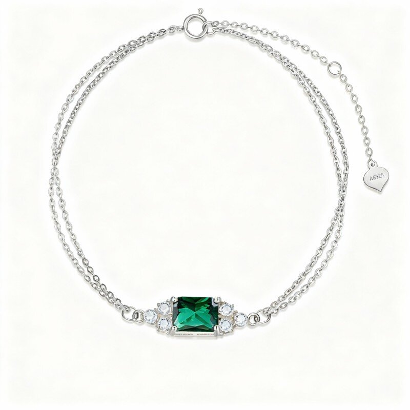 Pulsera cuadrada de oro blanco de 10 quilates con circonitas cúbicas y diseño en capas-6