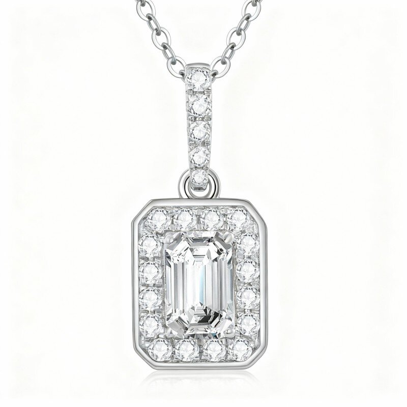 10K White Gold Cubic Zirconia Square Pendant Necklace-12