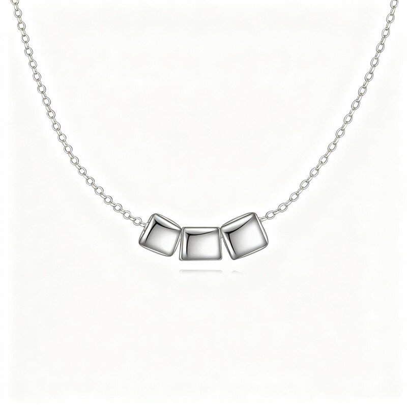 10K White Gold Square Pendant Necklace-14