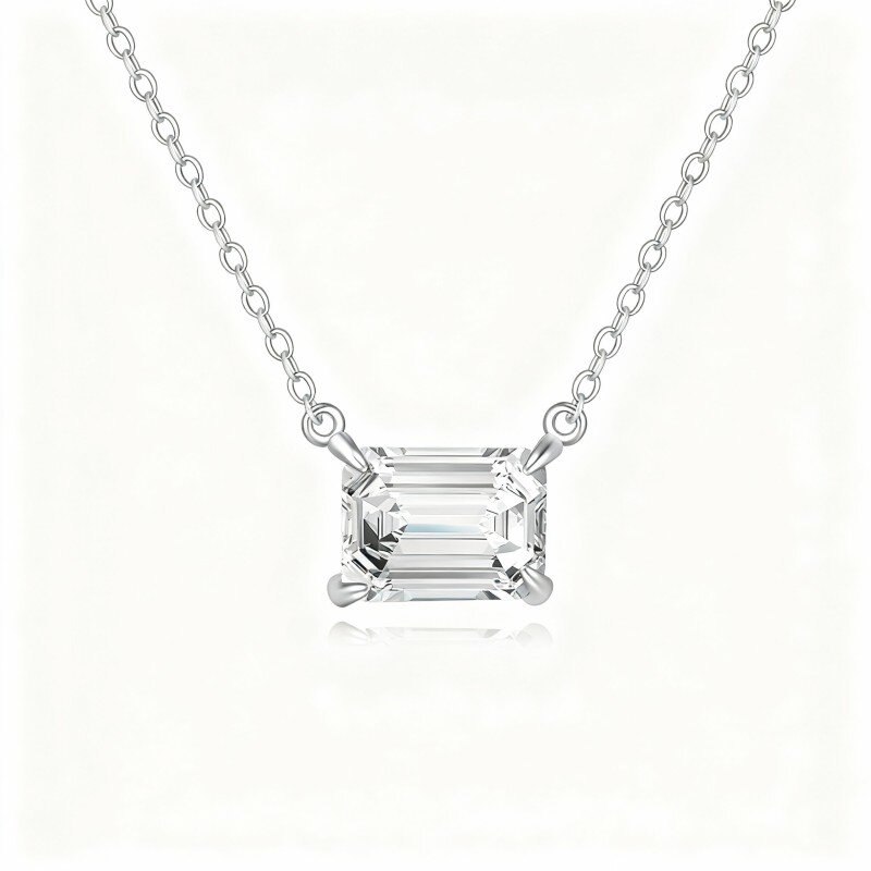 10K White Gold Cubic Zirconia Square Pendant Necklace-8