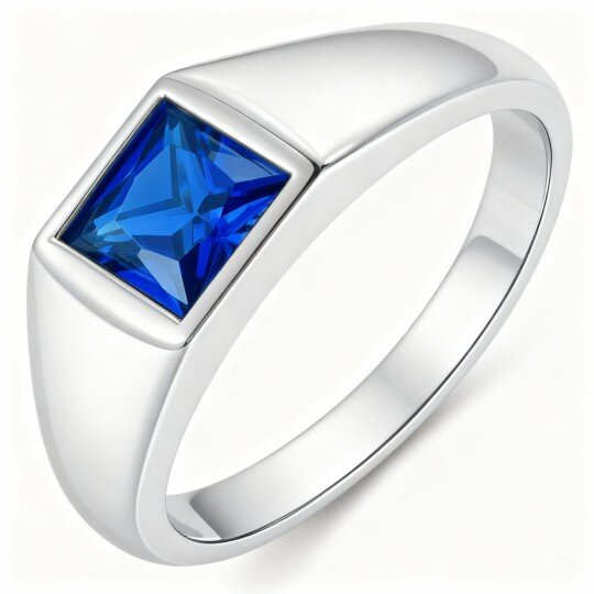 Anel quadrado para homem em ouro branco 10K com zircónias cúbicas