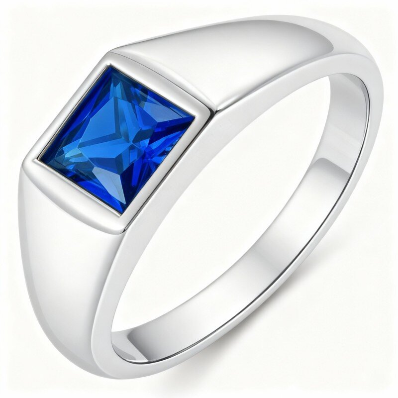 10K White Gold Cubic Zirconia Square Ring for Men-1