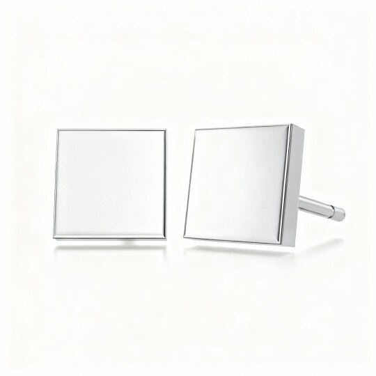 10K White Gold Square Stud Earrings