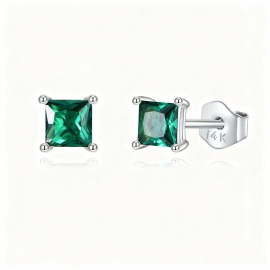 10K White Gold Cubic Zirconia Square Stud Earrings