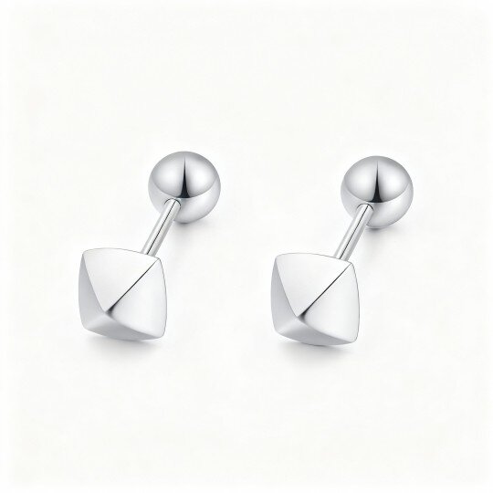 10K White Gold Square Stud Earrings