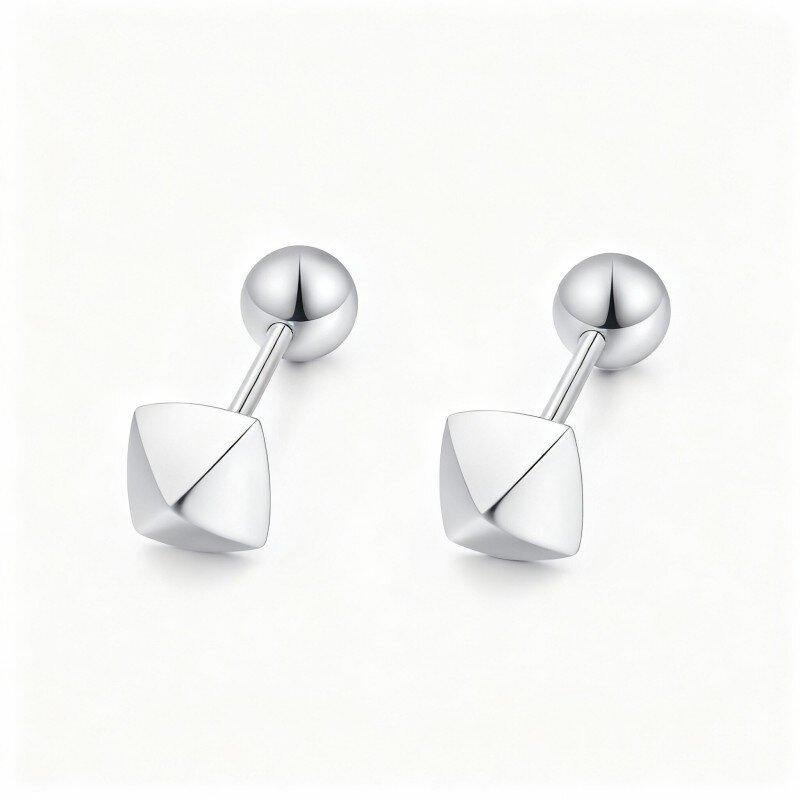 Pendientes de botón cuadrados de oro blanco de 10 quilates-3