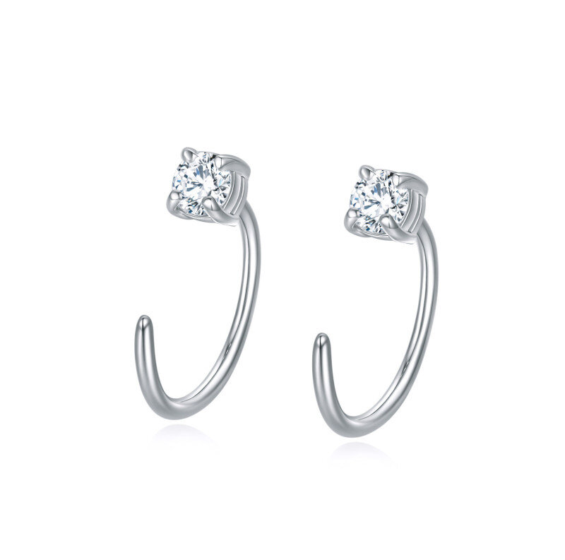 Platinum with White Gold Plated Cubic Zirconia Square Stud Earrings-1