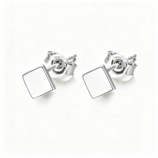 10K White Gold Square Stud Earrings