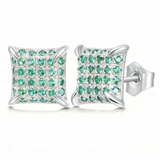 10K White Gold Cubic Zirconia Square Stud Earrings