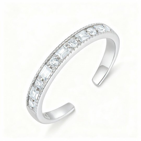 10K White Gold Cubic Zirconia Square Toe Ring