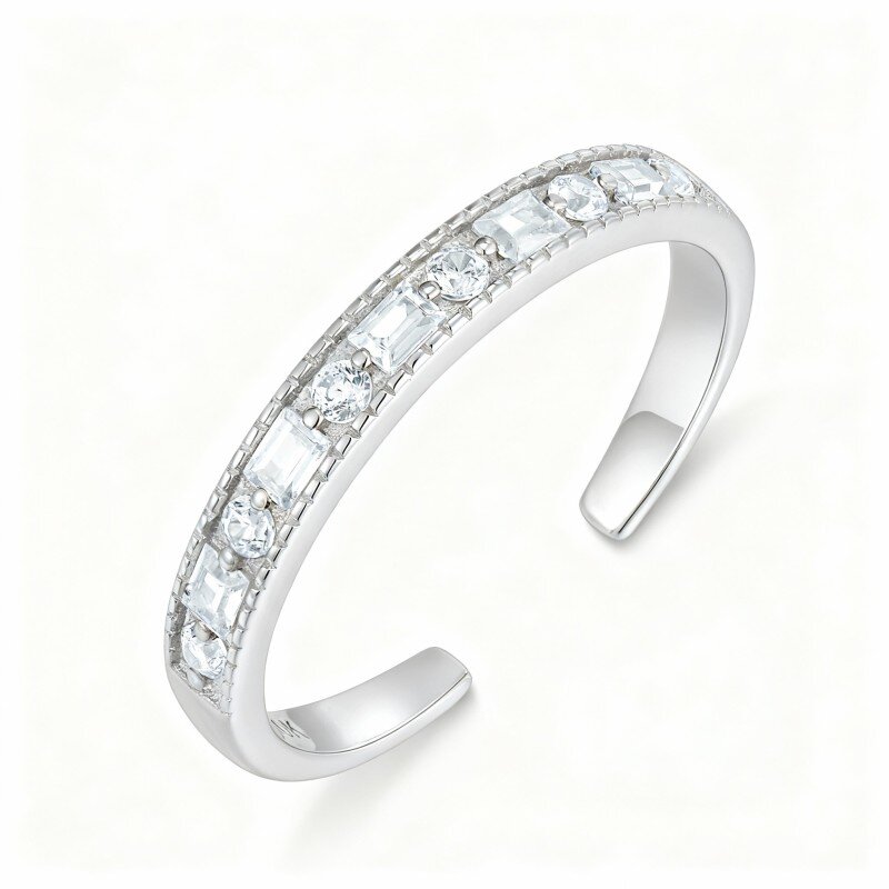 10K White Gold Cubic Zirconia Square Toe Ring-1