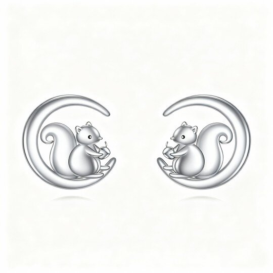 10K White Gold Squirrel & Moon Stud Earrings