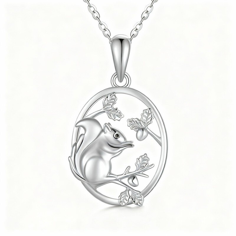 Collar con colgante de ardilla chapado en platino y oro blanco-1