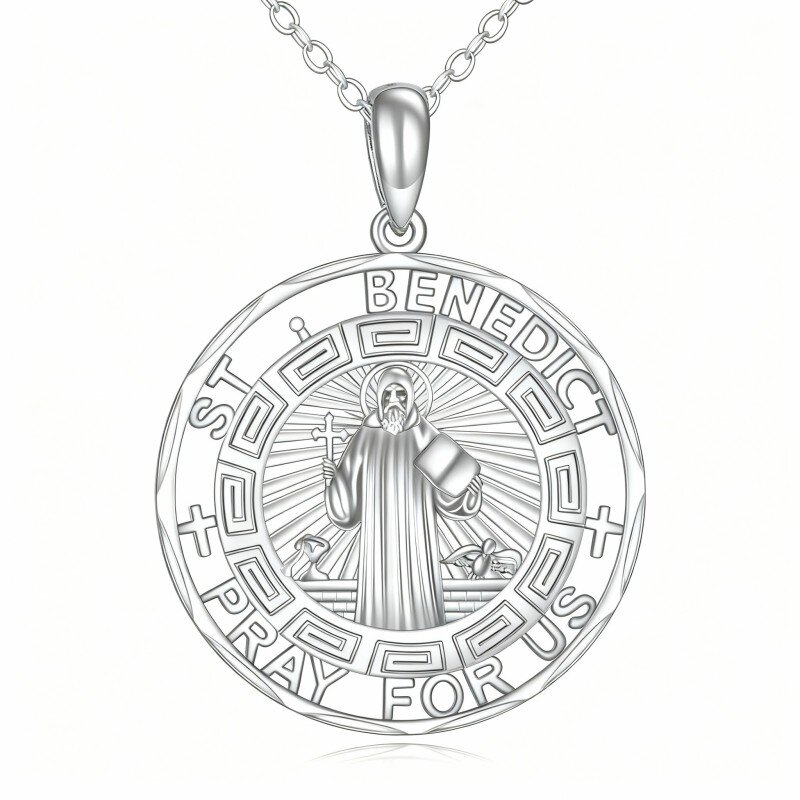 10K White Gold St Benedict Medal Pendant Necklace-2