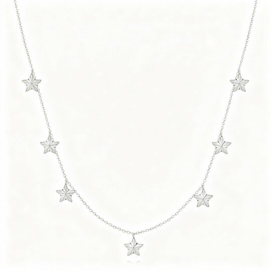 10K White Gold Star Calendered Chain Necklace
