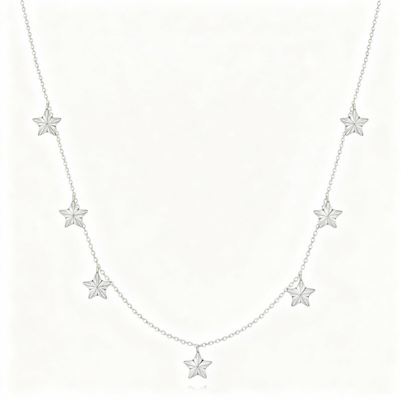 10K White Gold Star Calendered Chain Necklace-19