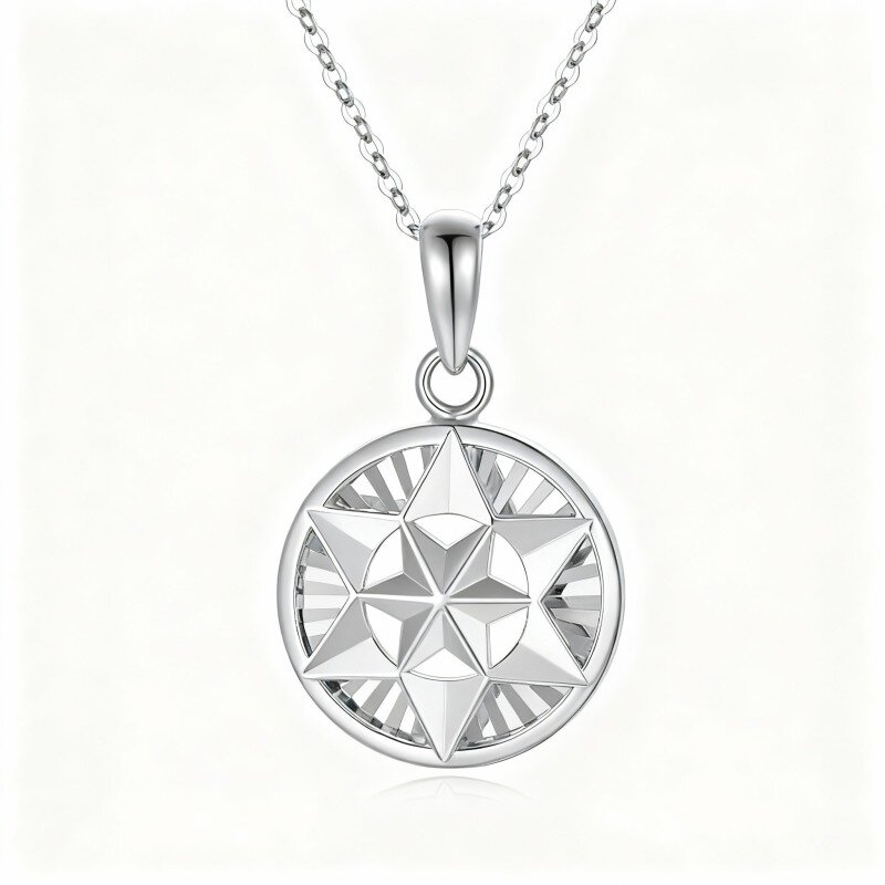 10K White Gold Star Coin Necklace-12
