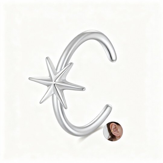 Pendientes de puño con forma de estrella en oro blanco de 10 quilates