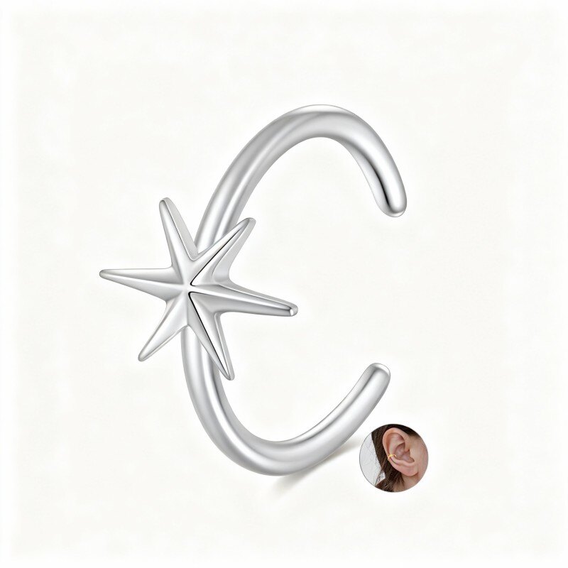 أقراط على شكل نجمة من الذهب الأبيض عيار 14 قيراطًا-1