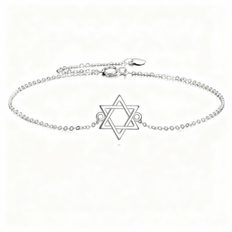 10K White Gold Star Of David Charm Bracelet-15