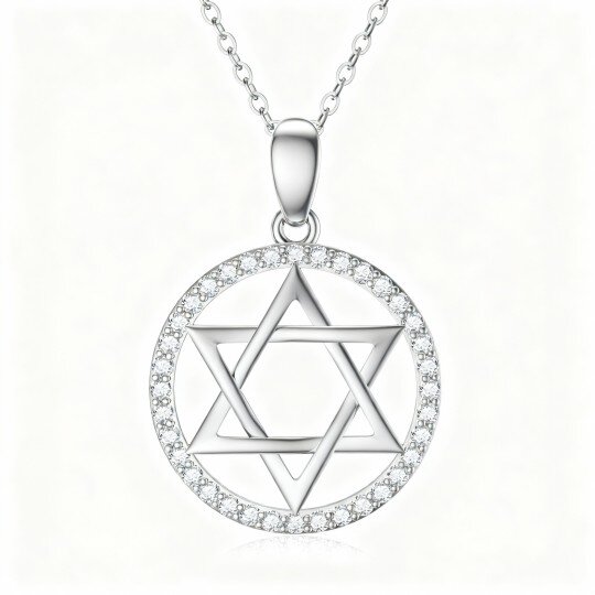 Colar com pendente Estrela de David em ouro branco 10K e zircónias cúbicas