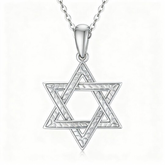 Colar com Pendente Estrela de David em Ouro Branco 10K