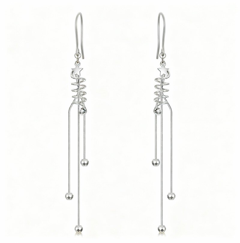 Brincos de gota em ouro branco 10K com design de estrela-1