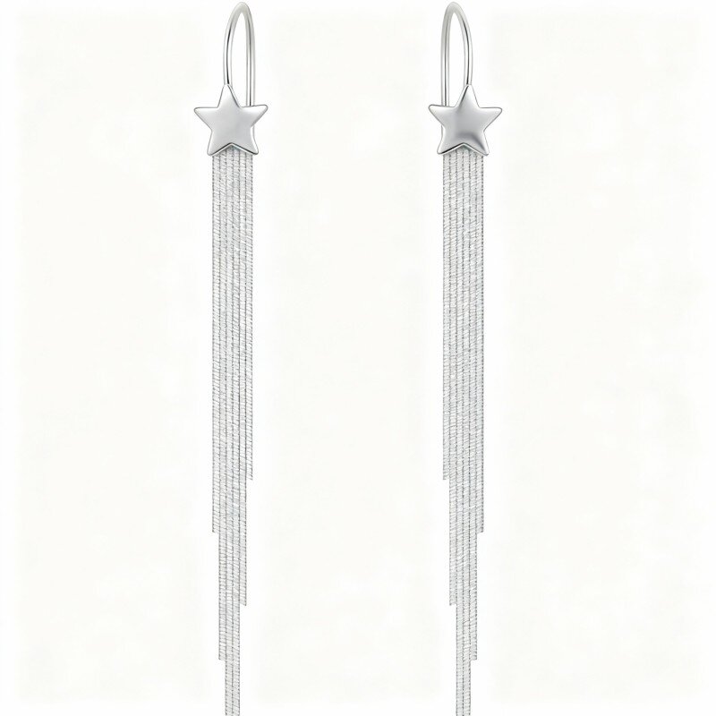 Brincos de gota em ouro branco 10K com design de estrela-4