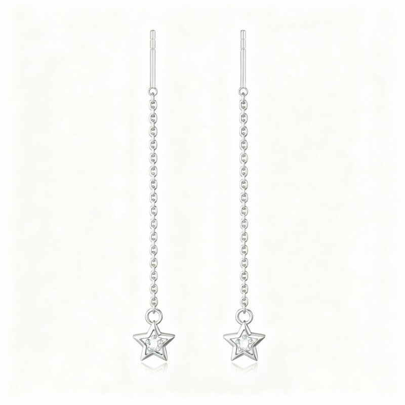 Sternohrringe aus 10-karätigem Weißgold mit Zirkonia-19