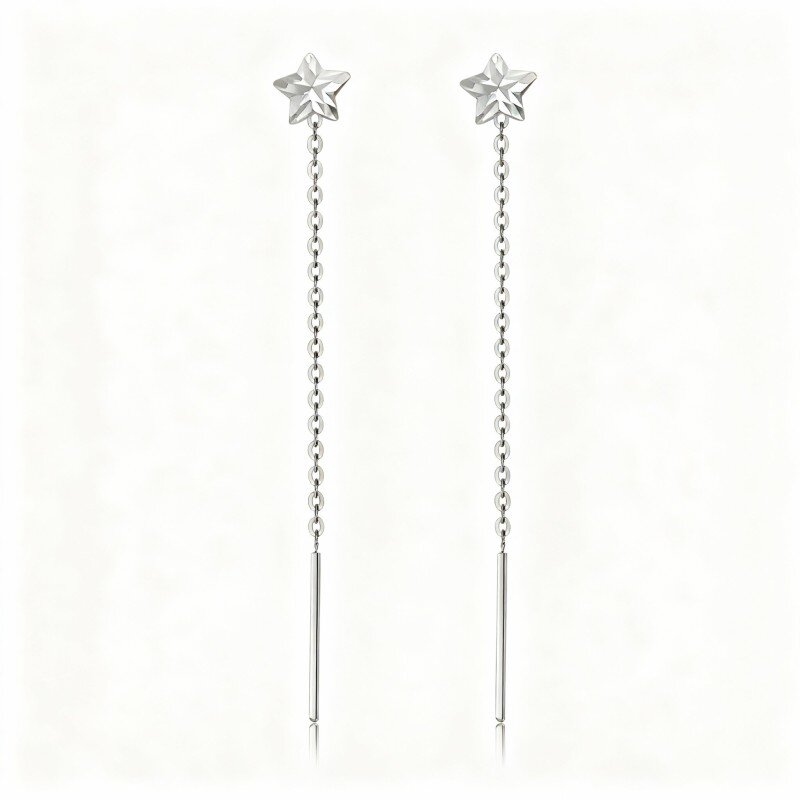 Brincos de gota em ouro branco 10K com design de estrela-8