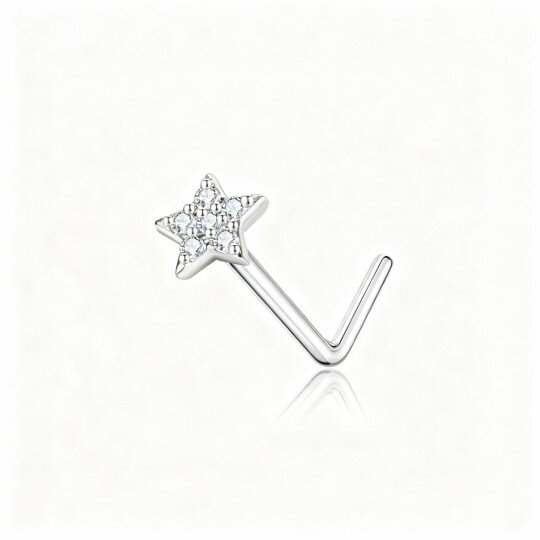 Anillo nasal de estrella con circonita cúbica en oro blanco de 10 quilates
