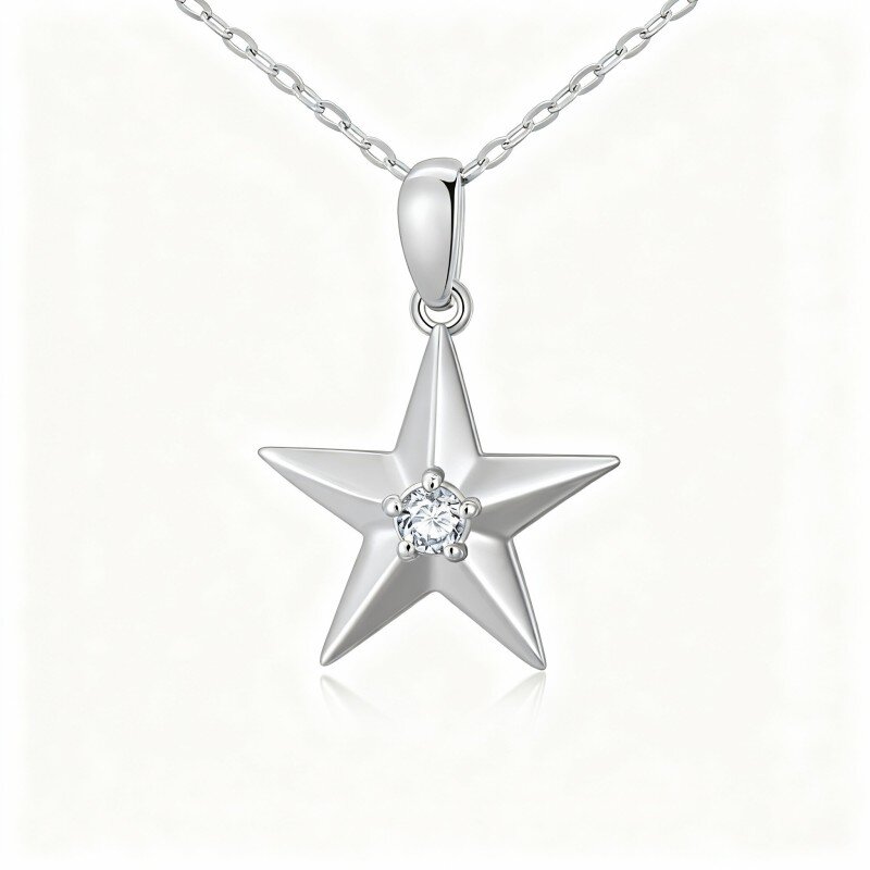 Collar con colgante de estrella de circonita cúbica en oro blanco de 10 quilates-14
