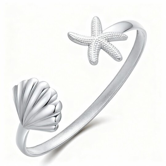 Pulsera rígida lisa de oro blanco de 10 quilates con estrella y concha