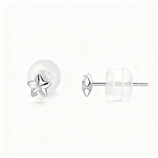 10K White Gold Star Stud Earrings