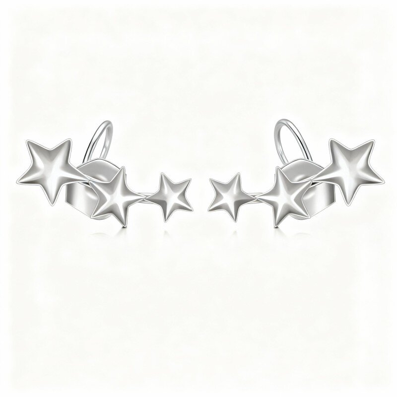 Brincos estrela em ouro branco 10K-6