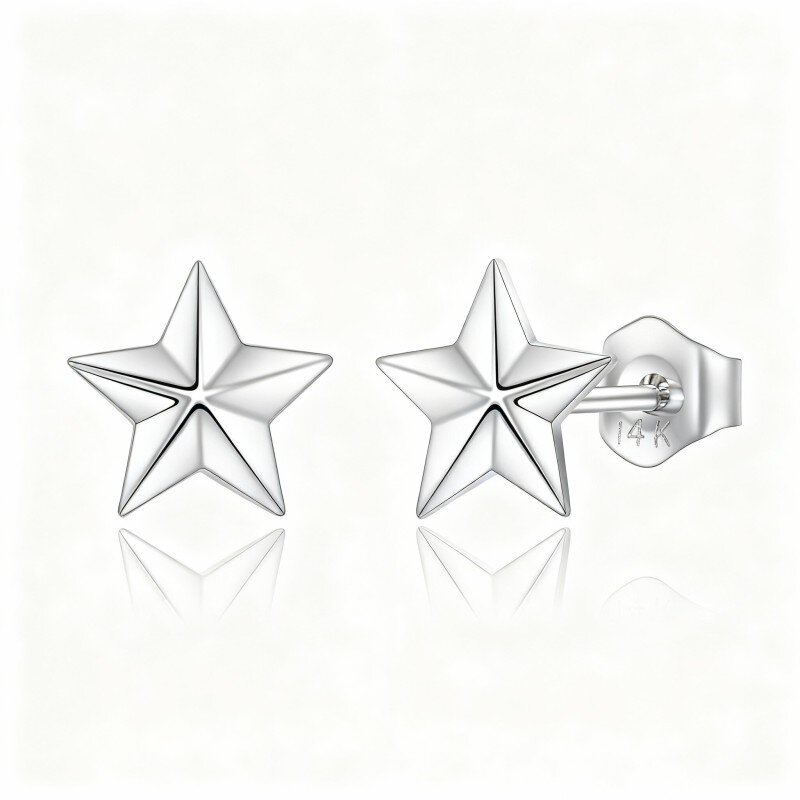 Brincos estrela em ouro branco 10K-10