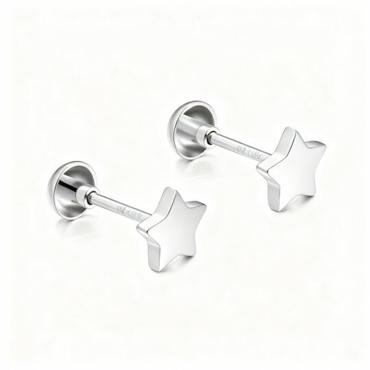 10K White Gold Star Stud Earrings