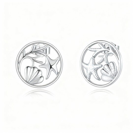 10K White Gold Starfish & Shell Stud Earrings