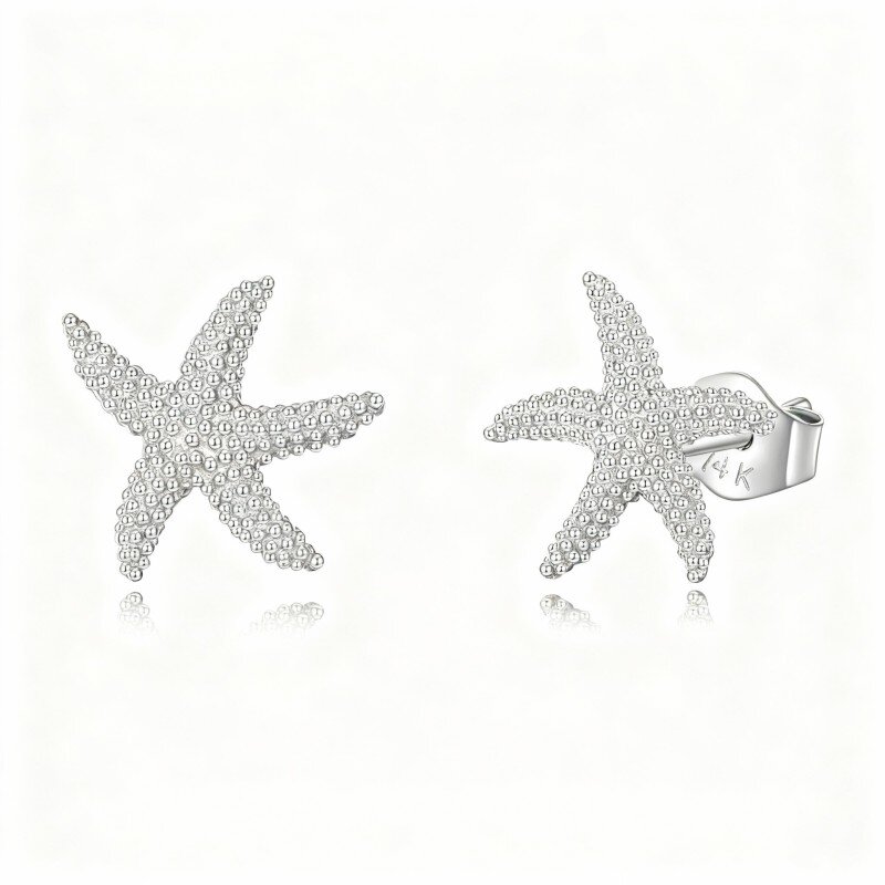 Brincos estrela-do-mar em ouro branco 10K-1