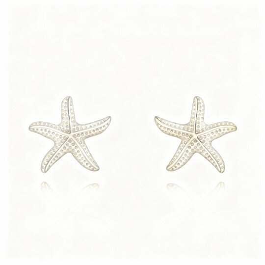 10K White Gold Starfish Stud Earrings