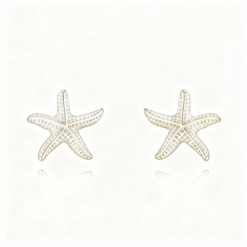 Brincos estrela-do-mar em ouro branco 10K-1