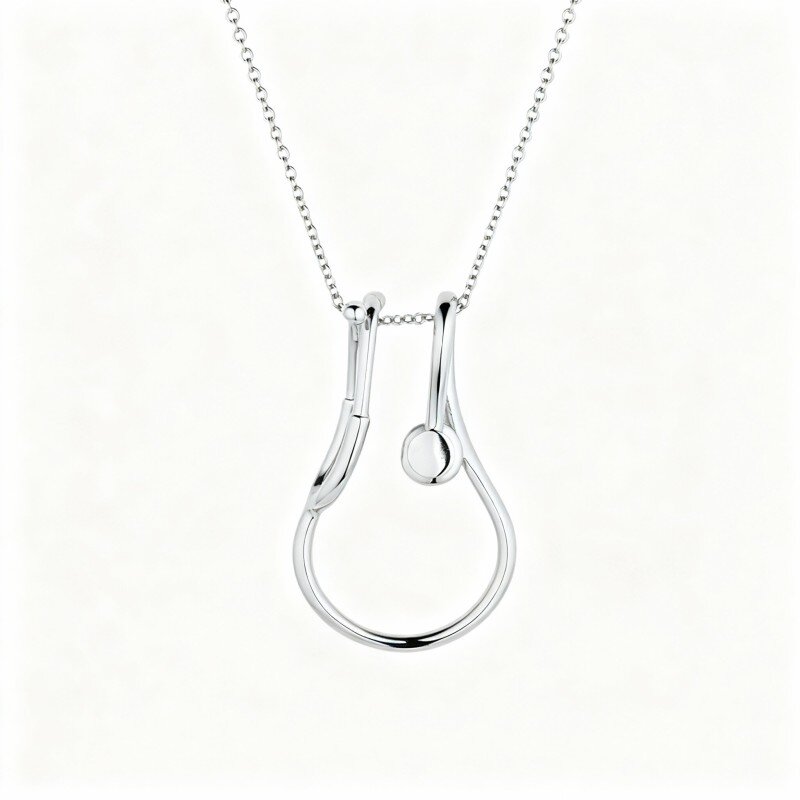 Collana con ciondolo stetoscopio placcato in platino e oro bianco-1