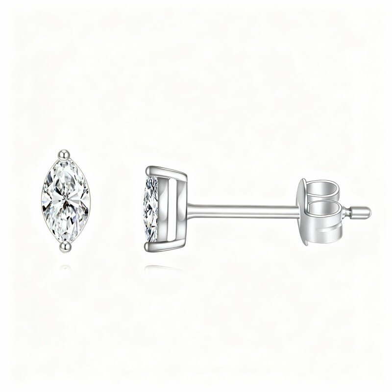 10K White Gold Cubic Zirconia Stud Earrings-1