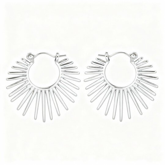 Brincos de argola em ouro branco 10K com sol