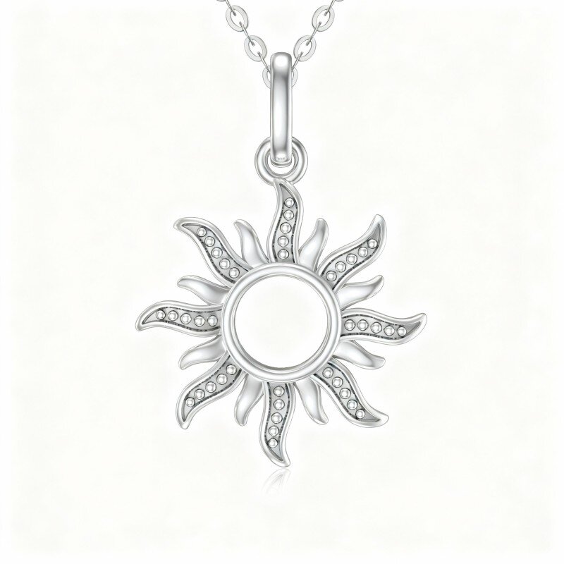 10K White Gold Sun Pendant Necklace-12
