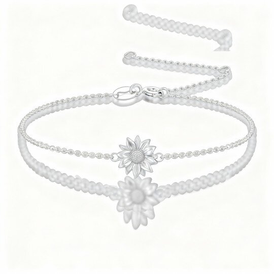 Pulseira com pendente girassol em ouro branco 10K