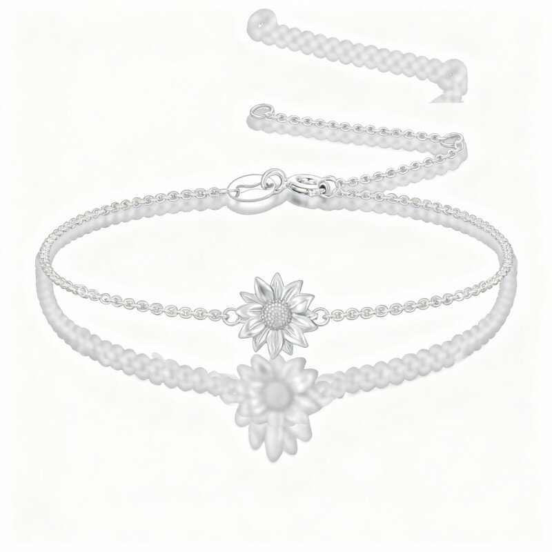 Pulseira com pendente girassol em ouro branco 10K-18