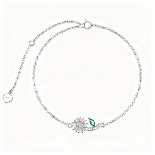 Pulseira com pendente girassol em ouro branco 10K e zircónias cúbicas