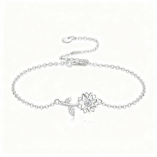Pulseira com pendente girassol em ouro branco 10K e zircónias cúbicas