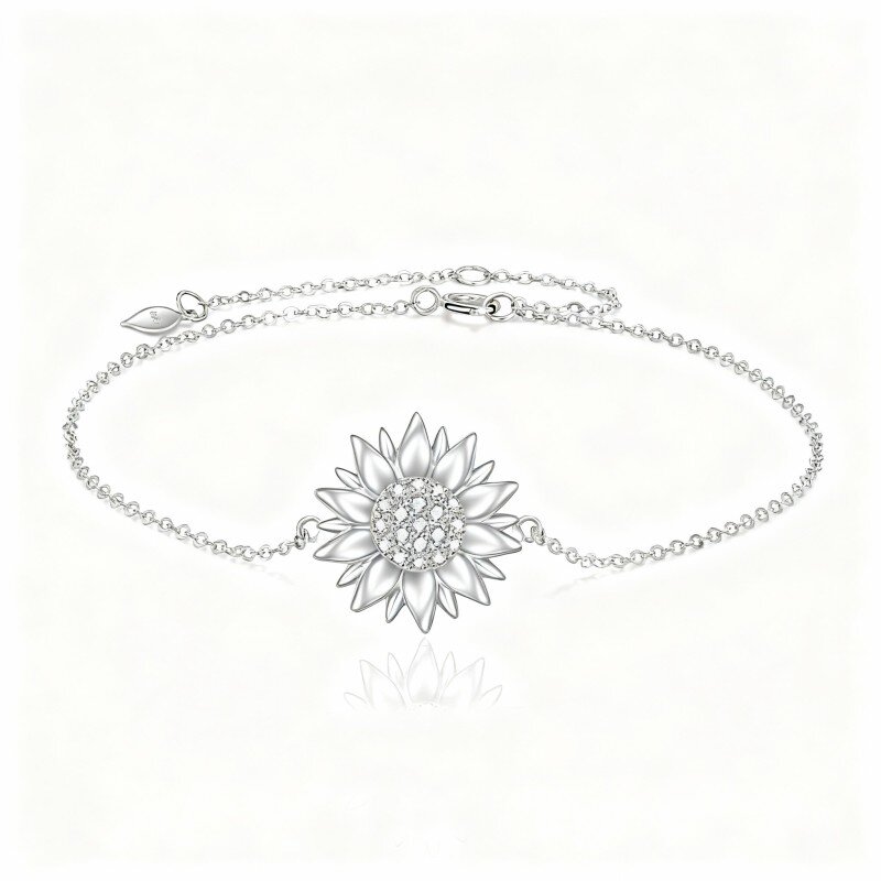 14K White Gold Cubic Zirconia Sunflower Charm Bracelet-1